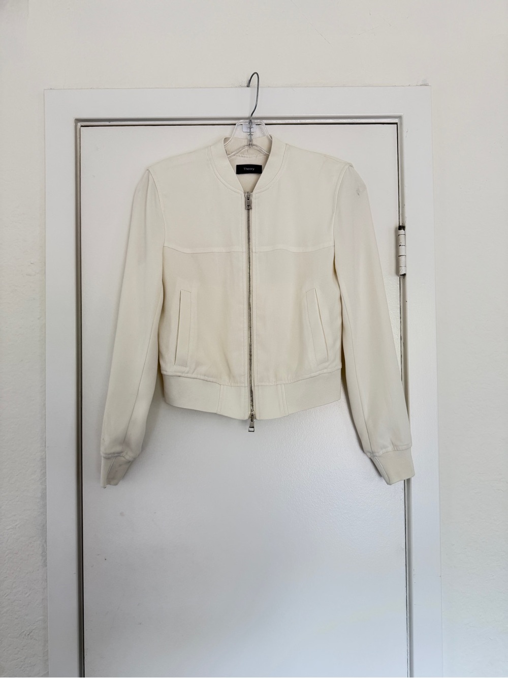 Theory Cream Bomber Jacket with Zip Front